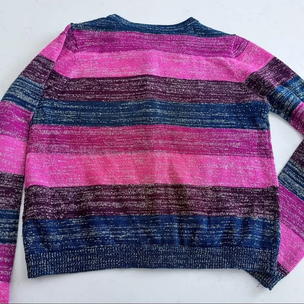 Lucky Brand girls striped metallic thread cardigan sweater size 7 - Picture 4 of 7